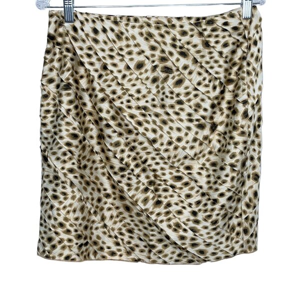 Ann Taylor Cream Tan Animal Print Satin Mini Tiered Skirt Sz 6 - Picture 1 of 11